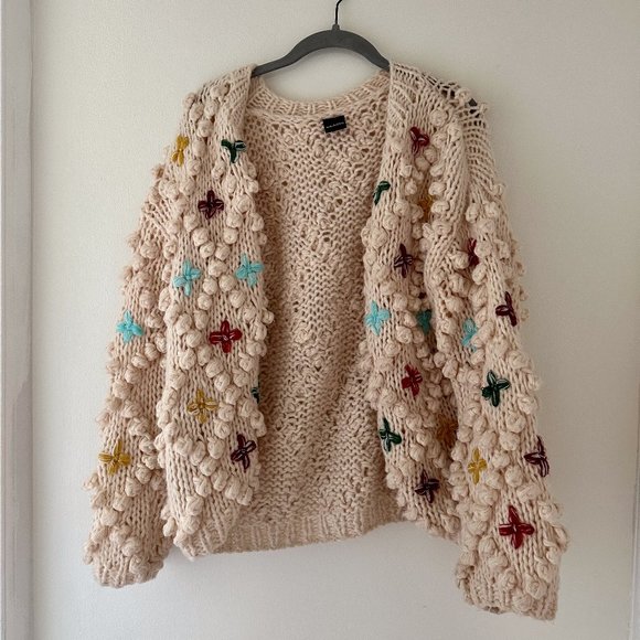 SAACHI Sweaters Ivory Knit Floral Cardigan Poshmark